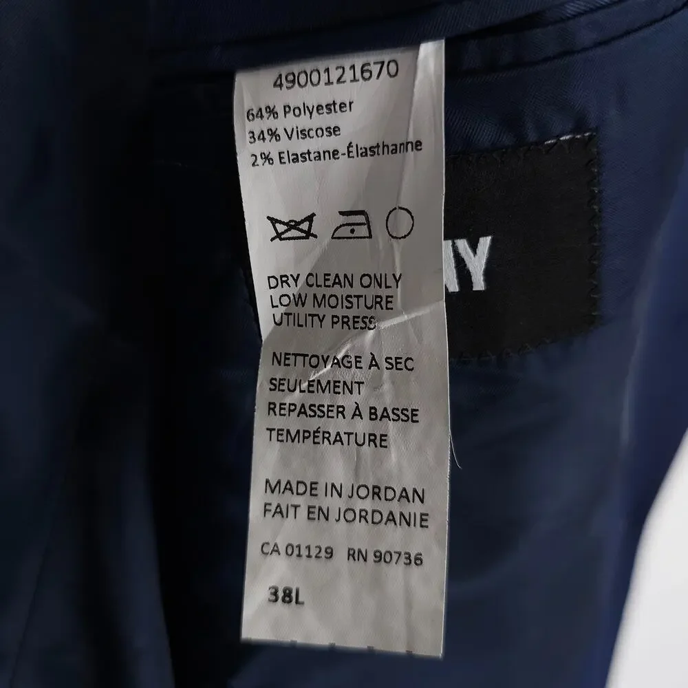 DKNY Mens Modern Fit 2 Piece Suit 38L 32x32 Blue Solid Birdseye Stretch NWT